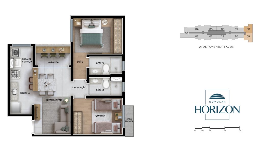Sala de estar NOVOLAR HORIZON - Apartamento 2 quartos serrano bh