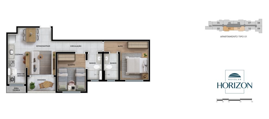 Planta do apartamento NOVOLAR HORIZON - Apartamento 2 quartos serrano bh