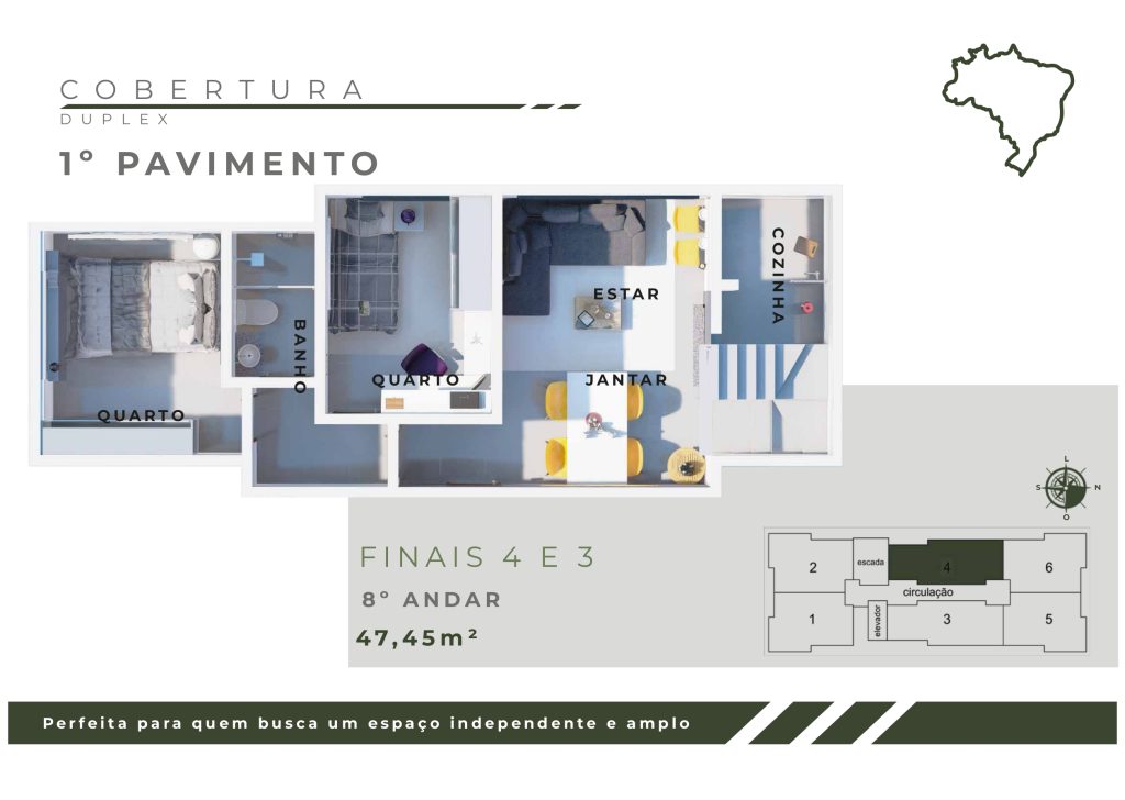 Planta do apartamento Residencial Brasil - Cobertura 2 quartos copacabana bh