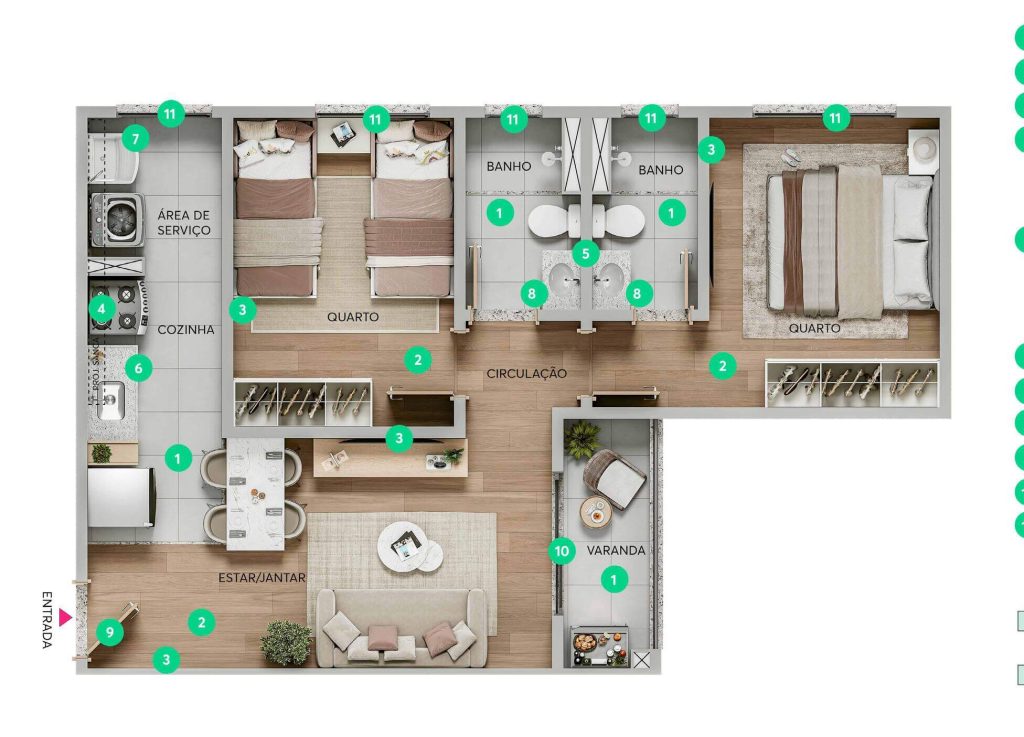 Planta do apartamento VILLA FIORI - Apartamento 2 quartos alipio melo bh