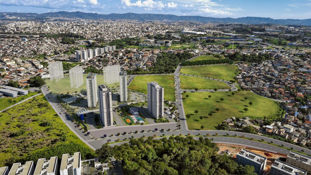 Vista aérea do empreendimento - Mata das Orquídeas - Apartamento 2 quartos no Parque Maceió, Contagem