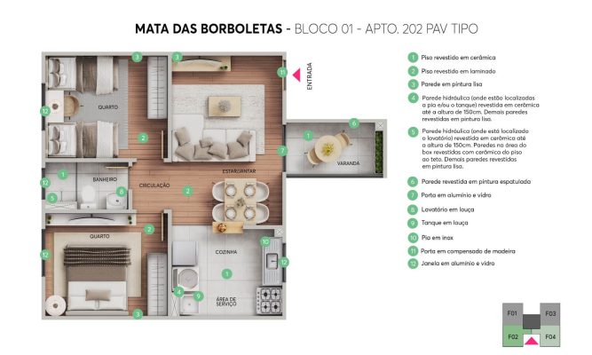 Planta do apartamento RESIDENCIAL MATA DAS BORBOLETAS - Apartamento 2 quartos tres barras contagem
