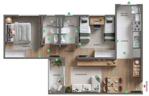 Planta do apartamento MATA DAS CASTANHEIRAS - Apartamento 2 quartos parque maceio contagem