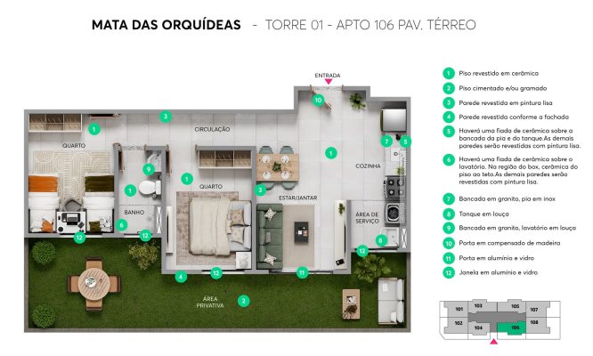 Planta humanizada térreo (final 6) - Mata das Orquídeas - Apartamento 2 quartos no Parque Maceió, Contagem