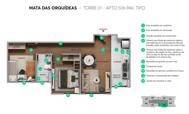 Planta humanizada tipo (final 6) - Mata das Orquídeas - Apartamento 2 quartos no Parque Maceió, Contagem
