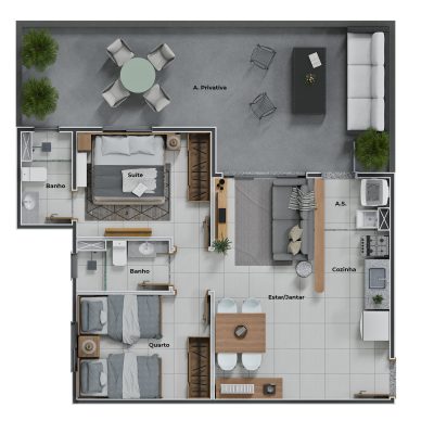 Planta do apartamento tipo ponta (unidade 101) - Altus Residence - Apartamento 2 quartos no Arvoredo, Contagem