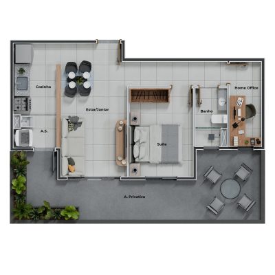 Planta do apartamento (unidade 104) - Altus Residence - Apartamento 2 quartos no Arvoredo, Contagem