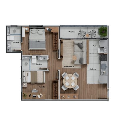 Planta do apartamento (unidade 201) - Altus Residence - Apartamento 2 quartos no Arvoredo, Contagem