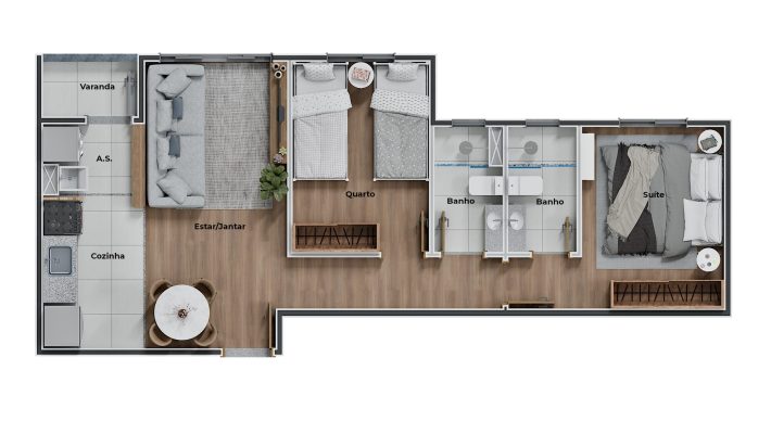 Planta do apartamento (unidade 203) - Altus Residence - Apartamento 2 quartos no Arvoredo, Contagem