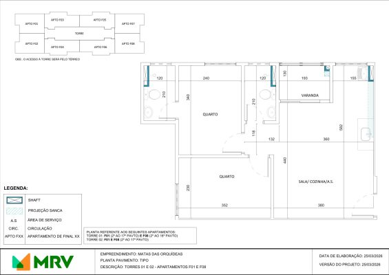 Planta baixa do apartamento - opção 6 - Mata das Orquídeas - Apartamento 2 quartos no Parque Maceió, Contagem