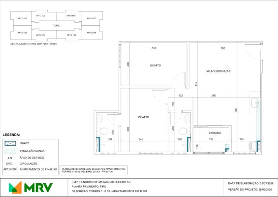 Planta baixa do apartamento - opção 7 - Mata das Orquídeas - Apartamento 2 quartos no Parque Maceió, Contagem