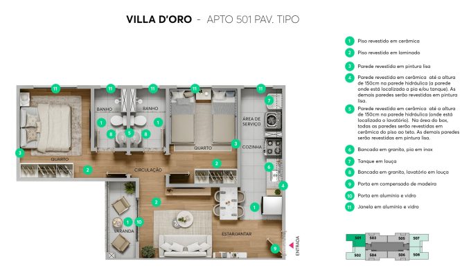 Planta do apartamento 501 - Villa D'Oro - Apartamento 2 quartos no Alípio de Melo, BH