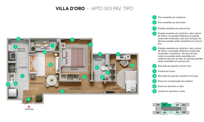 Planta do apartamento 503 - Villa D'Oro - Apartamento 2 quartos no Alípio de Melo, BH