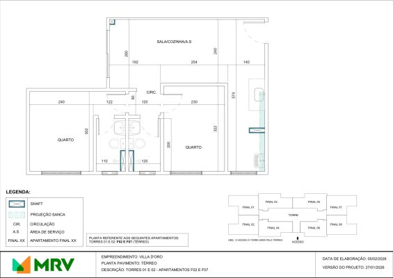Planta do apartamento térreo (finais 02 e 07) - Villa D'Oro - Apartamento 2 quartos no Alípio de Melo, BH