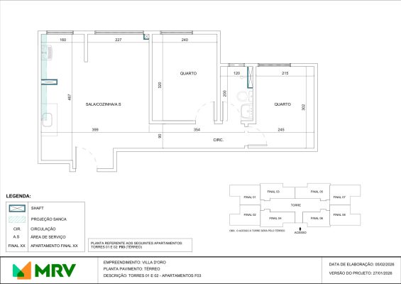 Planta do apartamento térreo (final 03) - Villa D'Oro - Apartamento 2 quartos no Alípio de Melo, BH