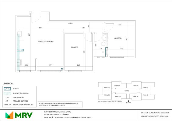 Planta do apartamento térreo (finais 04 e 05) - Villa D'Oro - Apartamento 2 quartos no Alípio de Melo, BH