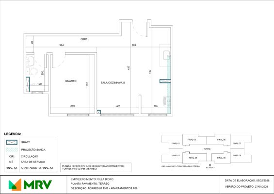 Planta do apartamento térreo (final 06) - Villa D'Oro - Apartamento 2 quartos no Alípio de Melo, BH