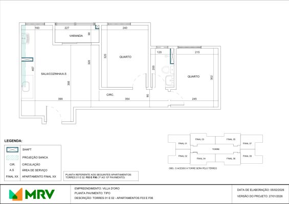 Planta do apartamento tipo (finais 03 e 06) - Villa D'Oro - Apartamento 2 quartos no Alípio de Melo, BH