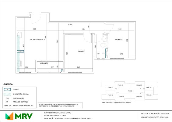 Planta do apartamento tipo (finais 04 e 05) - Villa D'Oro - Apartamento 2 quartos no Alípio de Melo, BH