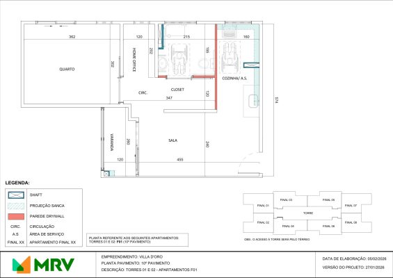 Planta do apartamento último andar (final 01) - Villa D'Oro - Apartamento 2 quartos no Alípio de Melo, BH